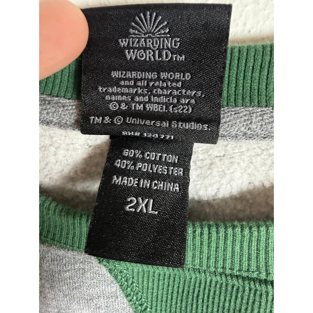 Harry Potter Slytherin Sweatshirt Universal Studios Raglan Grey Green 2XL - Picture 3 of 5